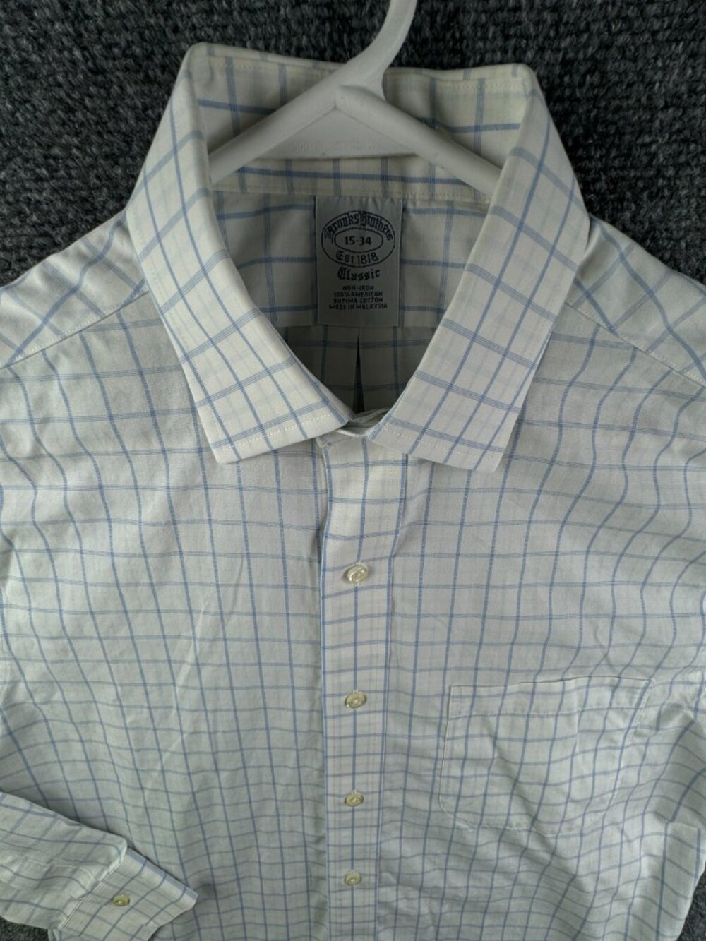 Brooks Brothers Long Sleeve Button Up Shirt 15 34 Blue Check Classic Fit Men *